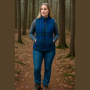 Croft & Barrow Blue Green Plaid Zip Up Vest Cotton Women Size XL